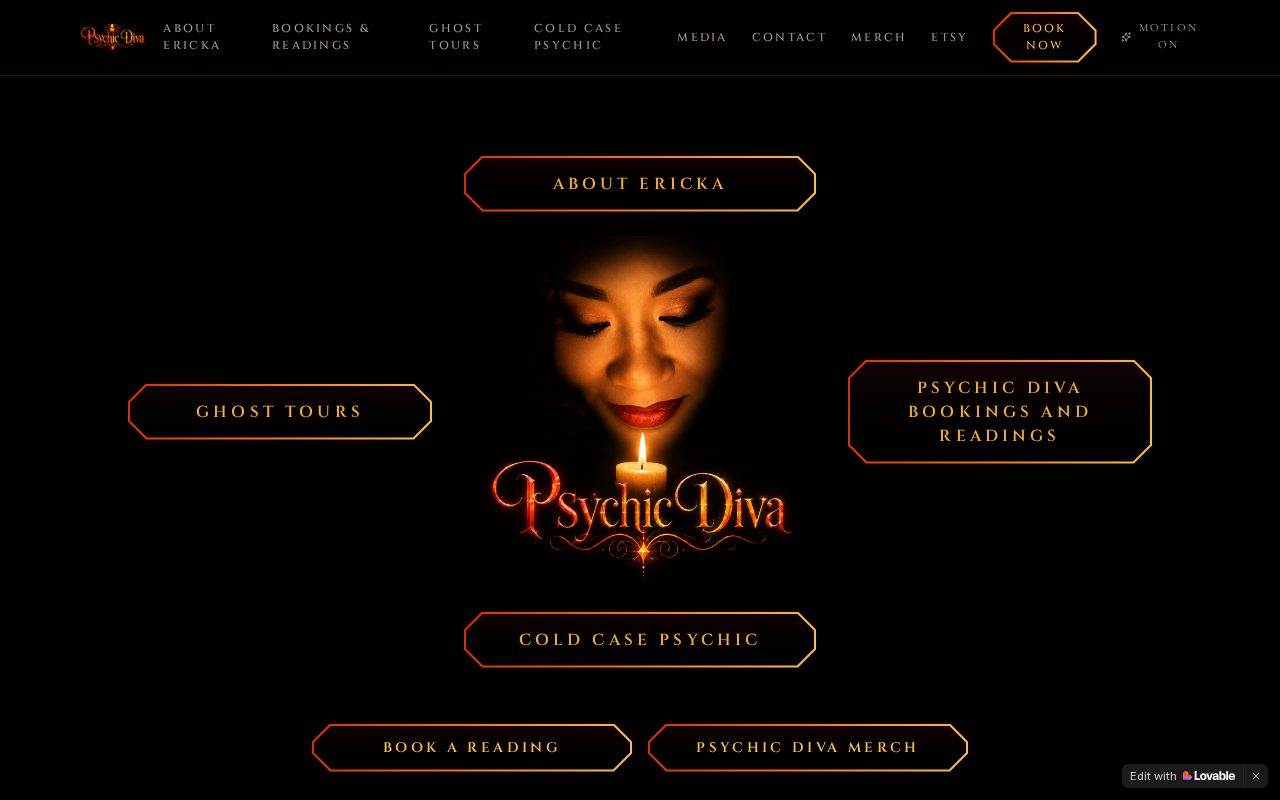 After: the spooky version of the Psychic Diva website